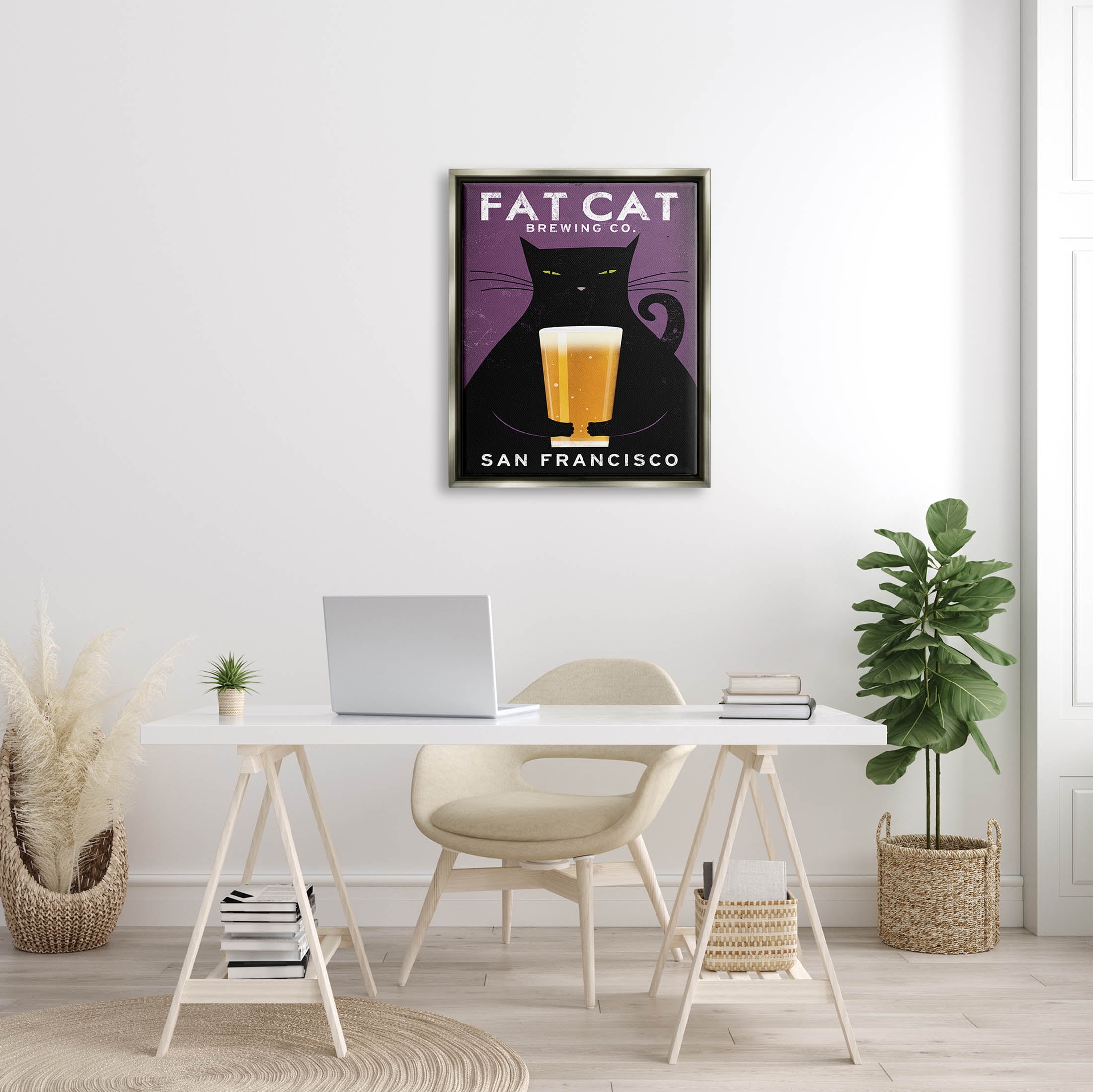 Stupell Industries Fat Cat Brewing Vintage Typography Graphic Art Luster Gray Floating Framed Canvas Print Wall Art, Design by Ryan Fowler