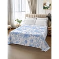 thumbnail image 2 of Watercolor Blue Floral Flat Sheets Only Queen Size, Soft Breathable Bed Top Sheets for Mattress, Blue Ombre Botanical Summer Luxury Bedding Flat Sheets for Home Hotel Bedroom Bed Protection, 2 of 9