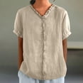 thumbnail image 2 of Womens Shirts Cotton Linen V Neck Short Sleeve Summer Tshirts Shirts for Women Yellow 2Xl, 2 of 4