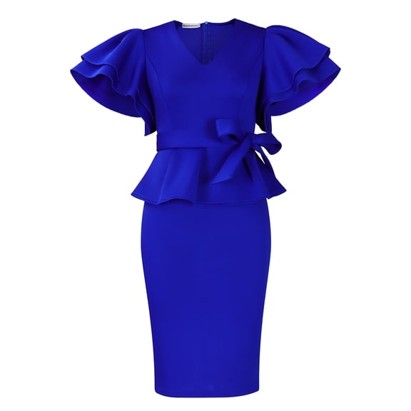 AURA Plus Size Summer Ruffle V Neck Slim Fit Bodycon Dress Elegant High Waist Midi Dress XL XXXL