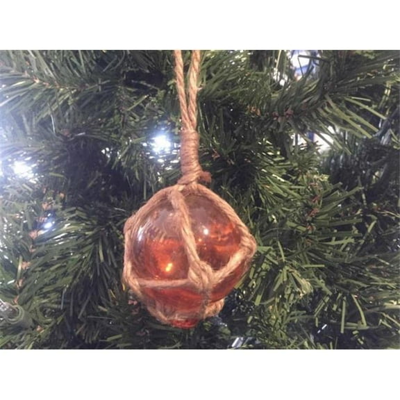 Handcrafted Model Ships Orange-Glass-3-Old-X 3 in. Orange Japanese Glass Ball Fishing Float Decoration Christmas Ornament