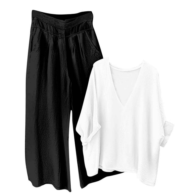 Women's Linen Set 2025 - V-Neck Top & Pants | Breathable Summer Loungewear