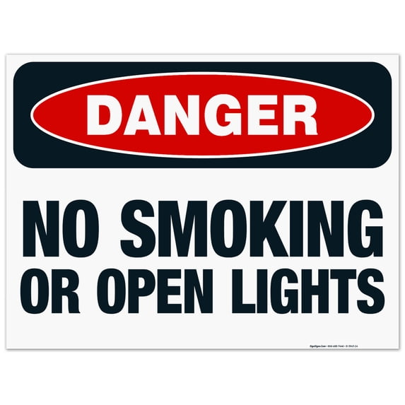 Danger No Smoking Or Open Lights Sign, OSHA Danger Sign, 18x24 Corrugated Plastic