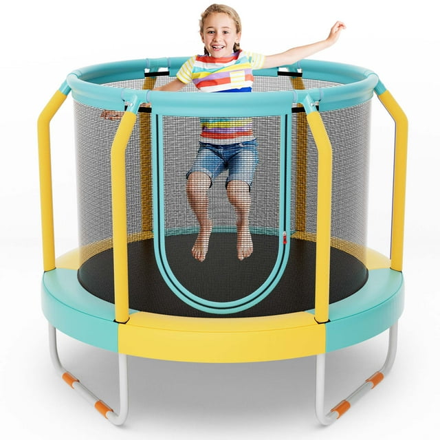 Costway Mini-Trampoline de 48 Pouces avec Enceinte, Cadre en Métal Robuste, Pattes en U, Jaune