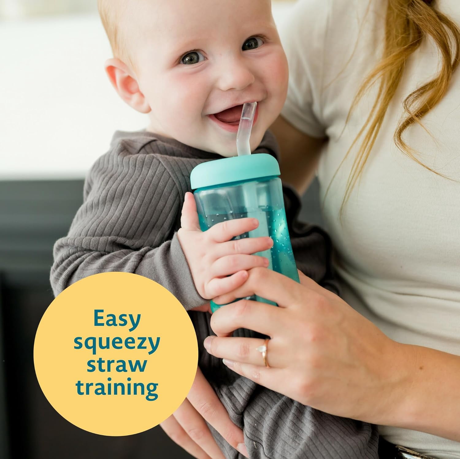 Squeeze & Sip Toddler Straw Cups - Squeezable Transition Sippy Cup with Silicone Straw - Toddler Feeding Supplies - 7 Oz - 3 Count - Ages 6 Months and Up
