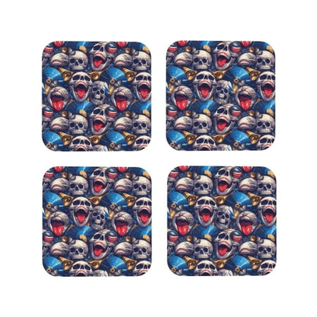 

Tideii rock Skull blue record for Leather Coasters 4 Pieces Anti-fouling and Anti-scalding Decorative Coasters Suitable for Restaurants Kitchens Coffee Shops-Square