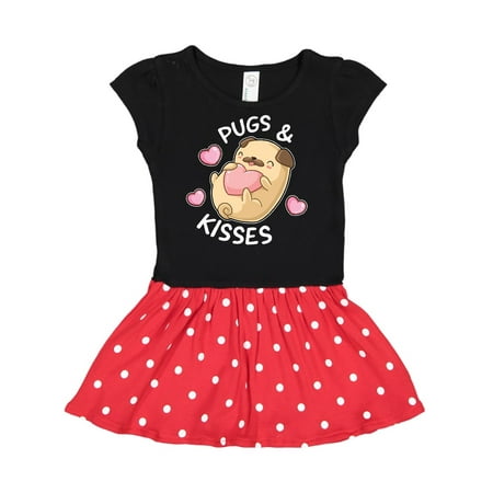 

Inktastic Valentines Day Pugs and Kisses with Pink Hearts Gift Toddler Girl Dress