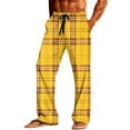 thumbnail image 3 of Txeol Mens Pajama Pant Big and Tall Plaid Lounge Sleep Bottoms Lightweight Straight Leg Drawstring Waist Pants with Pockets,Yellow,L, 3 of 10