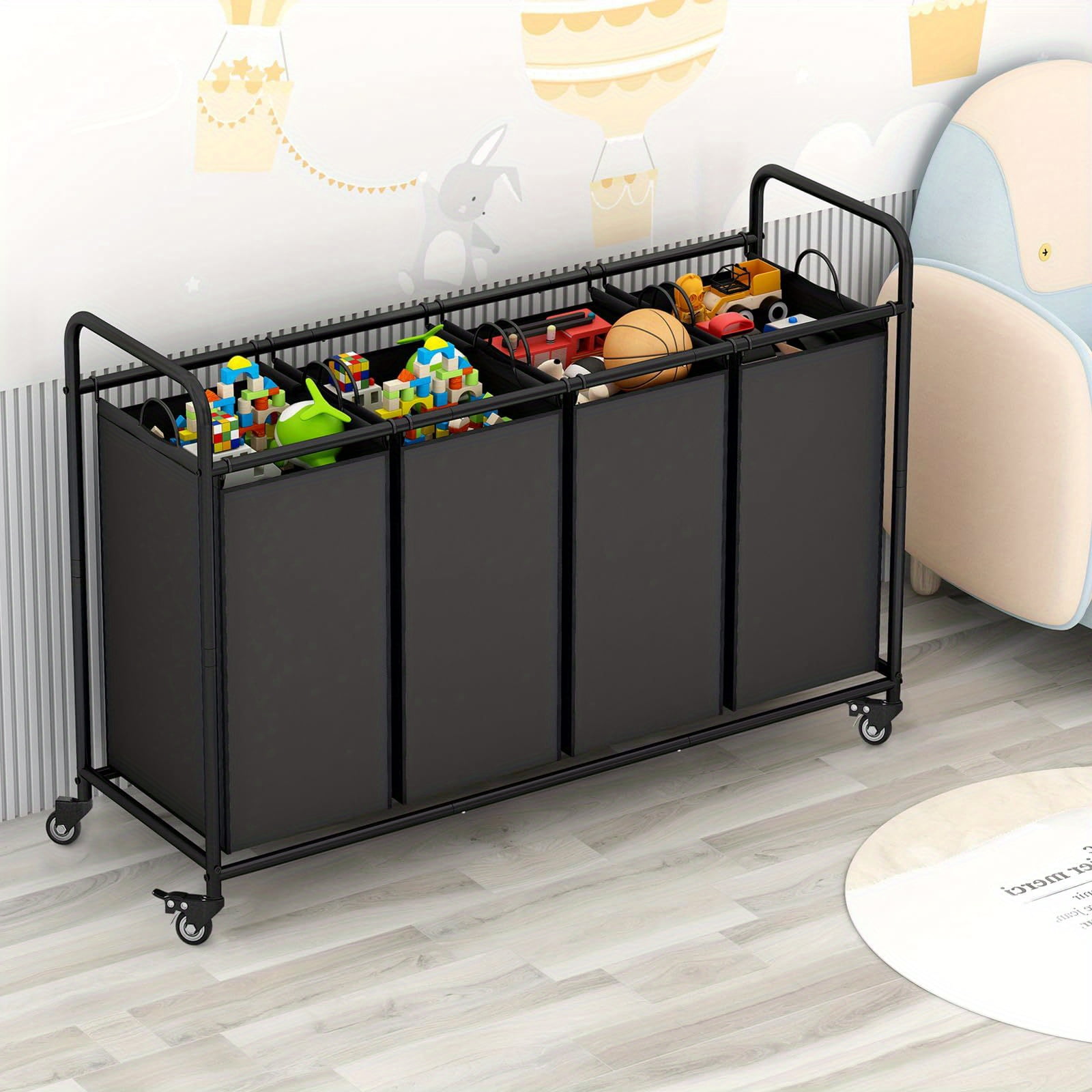 [Heavy Duty Laundry Sorter] 4-Bag Heavy Duty Laundry Basket Sorter - Rolling Lockable Wheels and Removable Bags Laundry Hamper Cart