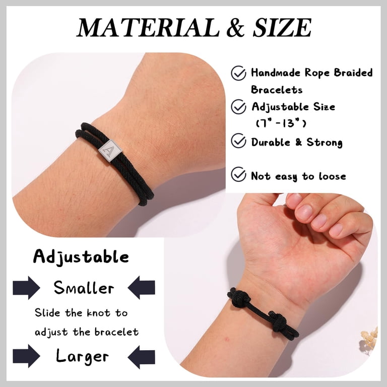 APSVO, Initial Letter Bracelet, Black Rope, Adjustable for Men