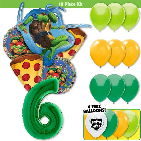 19pc TMNT Teenage Mutant Ninja Turtles Cowabunga Pizza Party Balloon Kit - Birthday Party Decoration Supplies