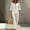White, variant on LEKODE Halter Neck Linen Set for Women 2 Piece Sets Ruffle Tops Boho Tops Flowy Pants for Women Short Sleeves Gauze Shirts Wide Leg Pant Set Linen Pants Set Plus Size Dressy Casual Beige S