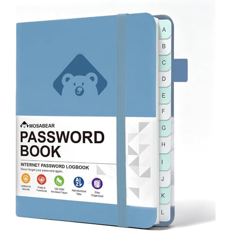 Password Keeper Book with Alphabetical Tabs，4.3"x5.7" Small Password Books for Seniors Password Notebook for Internet Website Address Log in Detail（Sky Blue）