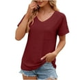 thumbnail image 2 of WREESH Elegant V-Neck Summer Tunic Women's Dressy Casual Short Sleeve Eyelet Top in Solid Color Wine, 2 of 5