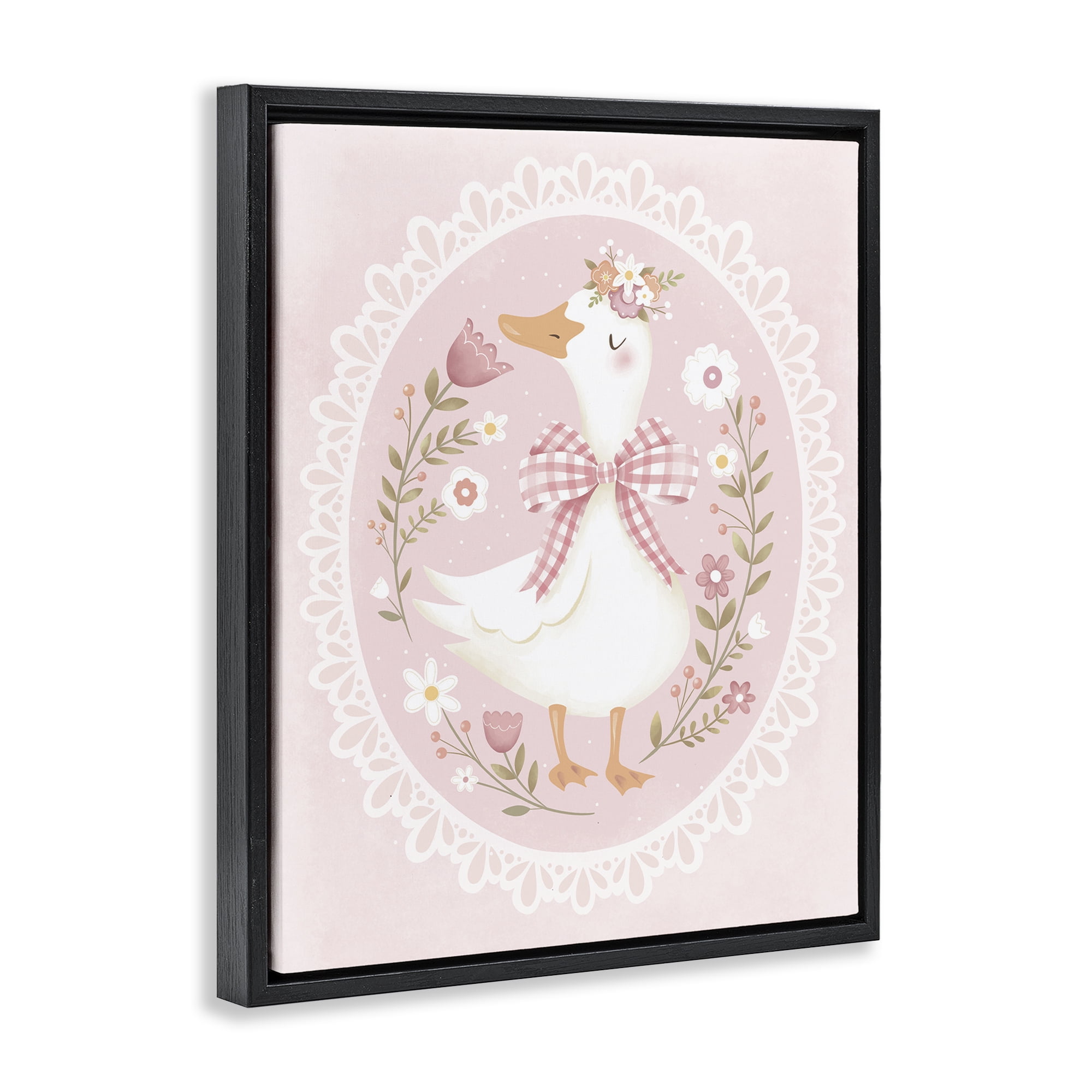 Stupell Industries Pink Floral Spring Goose Black Framed Floater Canvas Wall Art, design by Penny Aguilera