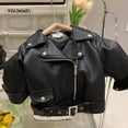 thumbnail image 3 of SGMVNU Toddler Girls Coat Boys Winter Cartoon Prints Jacket Girl's Motorcycle Large Lapel Zipper Leather Jacket Jacket Fall Winter Fashion Top(Size 4-5 Years, Black#1), 3 of 5