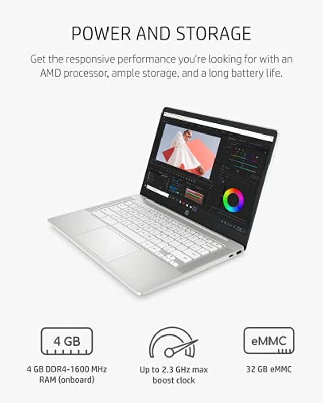 HP Chromebook 14a Laptop, AMD 3015Ce Processor, GB RAM, 32 GB eMMC Storage,  14-inch FHD IPS Display, Google Chrome OS, Anti-Glare Screen, Long-Battery  Life (14a-nd0080nr, 2021, Ceramic White)