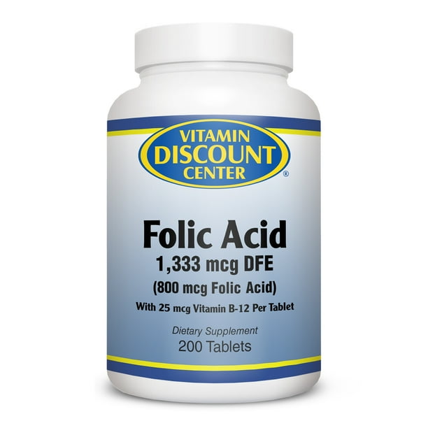 Folic Acid 800mcg by Vitamin Discount Center 200 Tablets Walmart