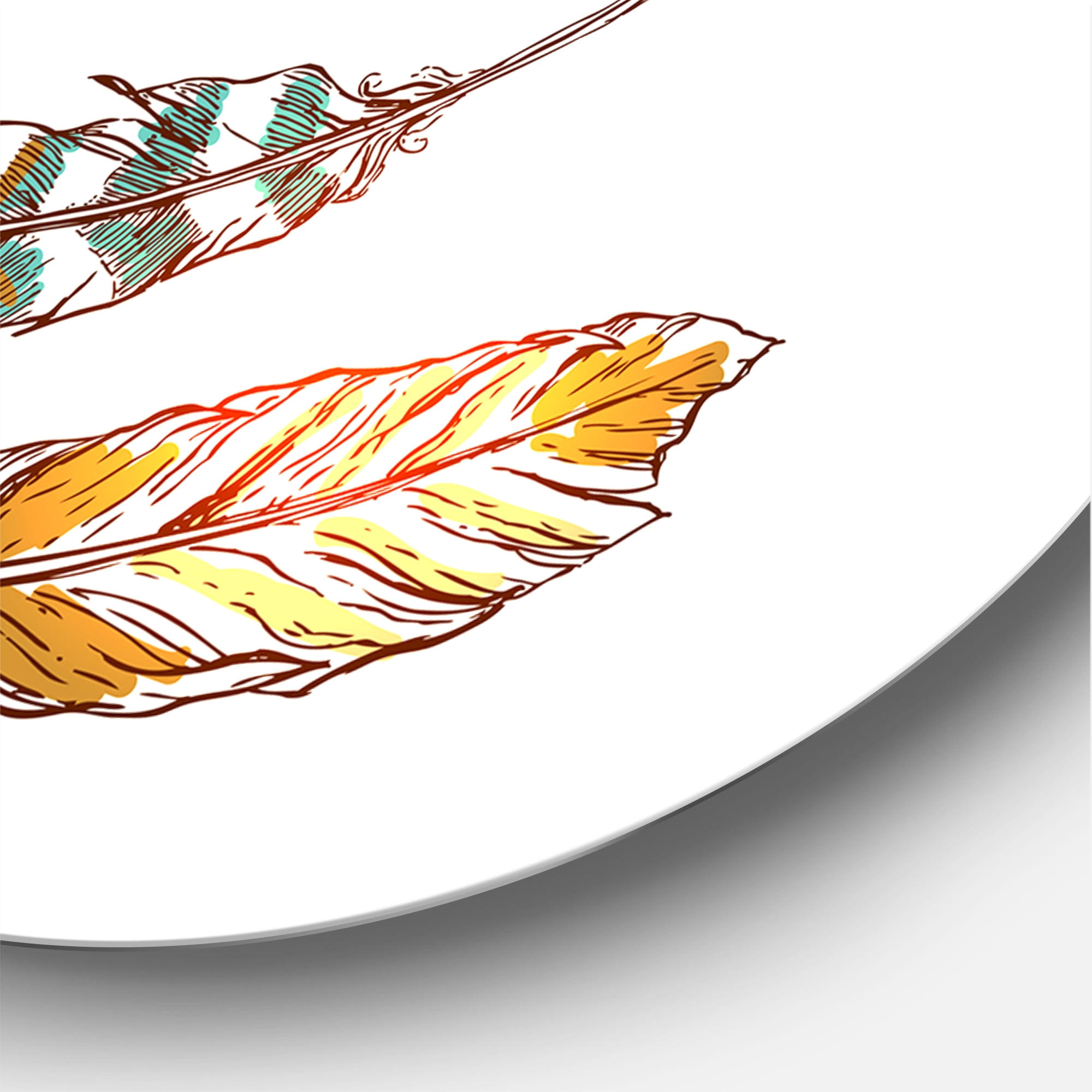Designart 'Wreath Of Ethnic Beige Boho Feather' Bohemian & Eclectic Circle Metal Wall Art 36x36 - Disc of 36