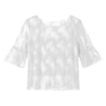 thumbnail image 4 of Trendfront Womens Floral Lace Blouses Crewneck 3/4 Sleeve Sheer Mesh Elegant Scalloped Hem Dressy Casual Party Holiday Going Out Tunic Tops, 4 of 4