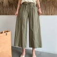 thumbnail image 5 of YOTMKGDO Bell Bottoms Women Solid Casual Pocket Elastic Waist Belt Loose Pants Cropped Pants Wide Leg Pants Slacks for Women Army Green 2XL, 5 of 7