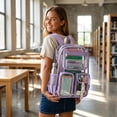 thumbnail image 7 of Transparent Backpack for Women Men, Clear PVC Bookbag Stadium Approved Heavy Duty School Bag with Reinforced Shoulder Straps - Spacious Travel Daypack for Students Teens Adults, Concert, Work, Purple, 7 of 7