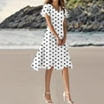 thumbnail image 3 of Efsteb Womens Knee Length Dresses Bohemian Summer Short Sleeve Fashion V Neck Sundress Polka Dots Dress (White,L), 3 of 6