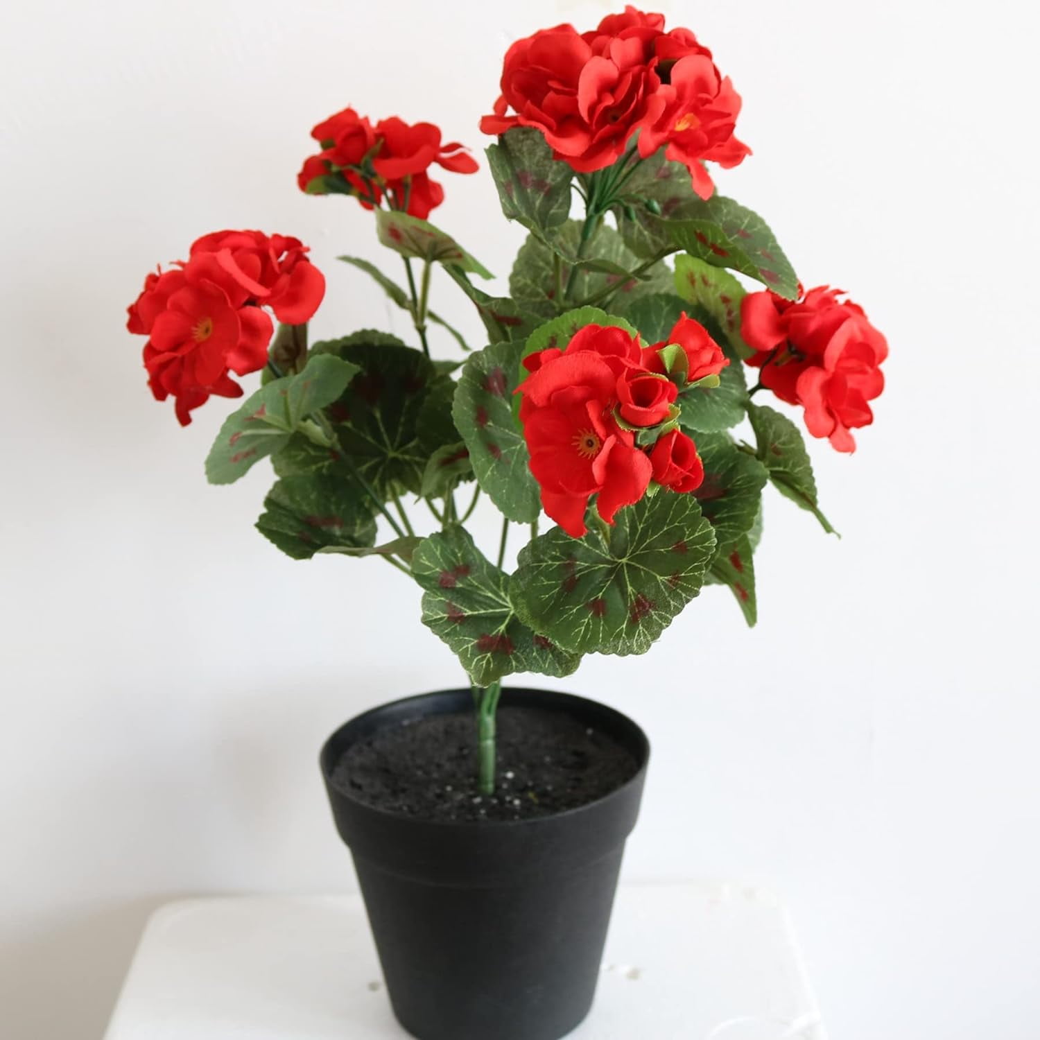 Artificial Flowers Geranium Bush Begonia Silk Flowers for Outdoor Indoor Artificial Plant Flowers for Patio Lawn Garden Decor (4PCS Red)