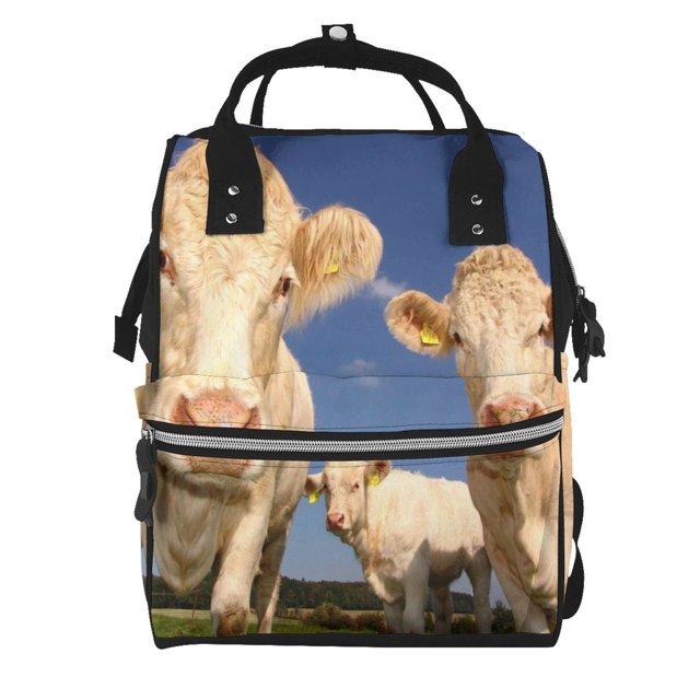 Fotbe Cows Cattles Mochila Maternidad - Lona de Sarga Impermeable, Mochila de Pañales de Gran Capacidad con Múltiples Bolsillos y Correas Ajustables