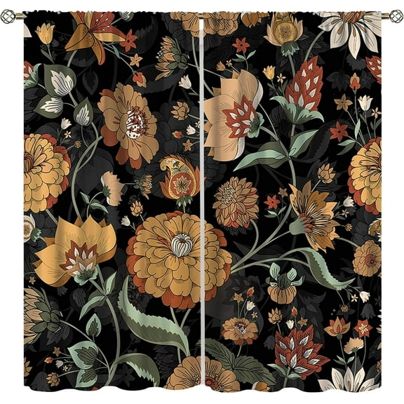 Paisley Print Curtains for Living Room, Boho Vintage Flower Window Treament for Bedroom, Bohemian Native Tribal Floral Print Jacobean Blackout Drapes 2 Panel Sets,52x84 Inch