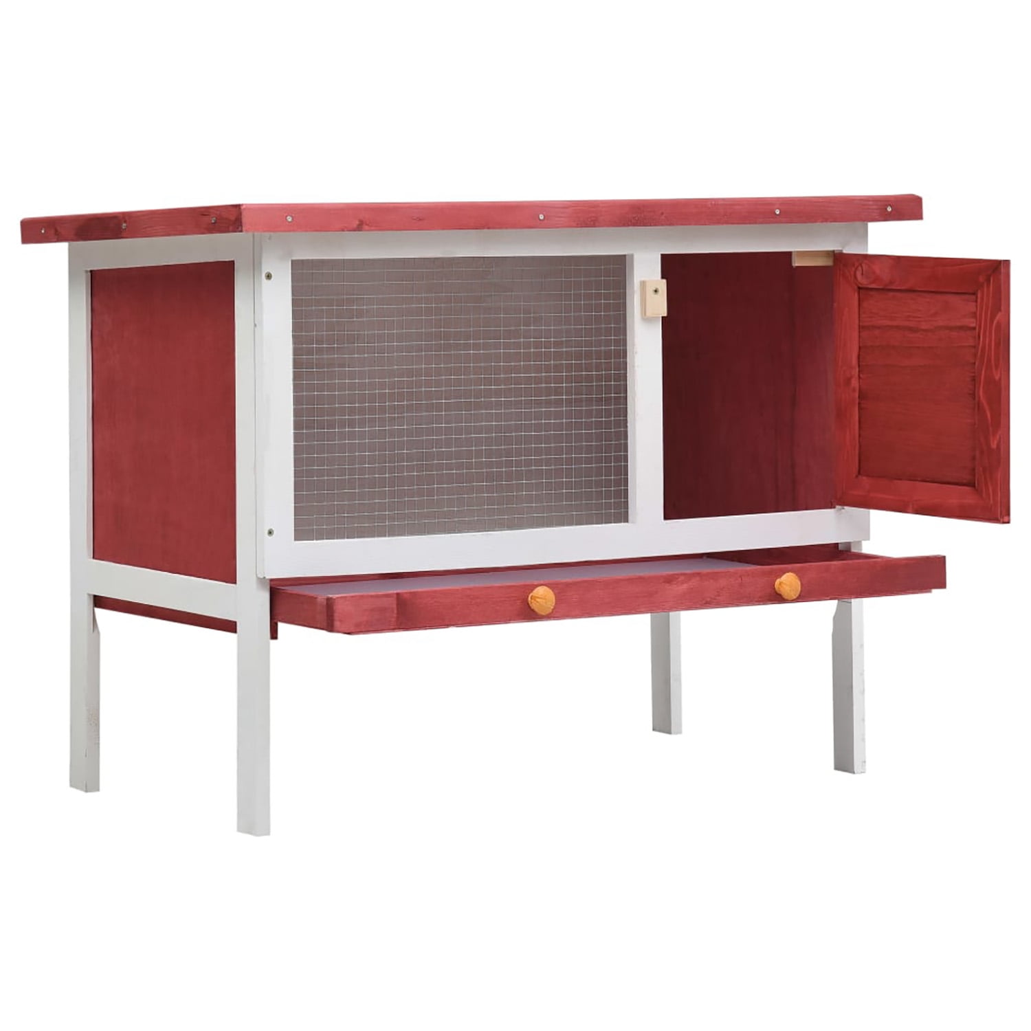 Pefilos 35" Outdoor Rabbit Hutch Wood Guinea Pig Hutch 1 Layer Small Animal House Pet Cage, Red Pefilos 35" Outdoor Rabbit Hutch Wood Guinea Pig Hutch 1 Layer Small Animal House Pet Cage, Red