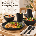 thumbnail image 3 of Homienly Dinner Set, 20-Piece Wheat Straw Dinnerware Set for 4, Plates Bowls Cups Forks & Spoons, Microwave Dishwasher Safe Tableware, Dish Set for 4, Matte Black, 3 of 8