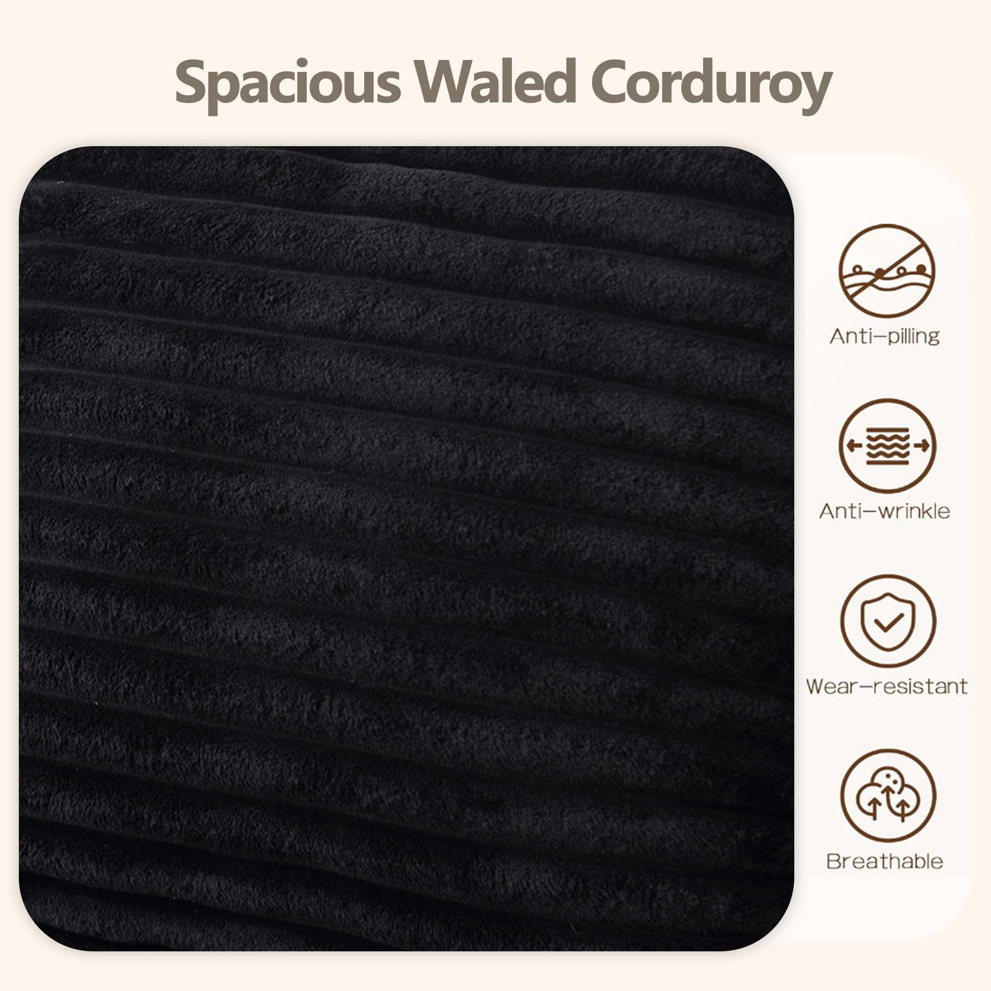 CAPCAEK 105" L-Shaped Modular Sectional Sofa with Chaise, Deep Seat Corduroy Couch with Throw Pillows for Living Room, No Assembly Required, Black