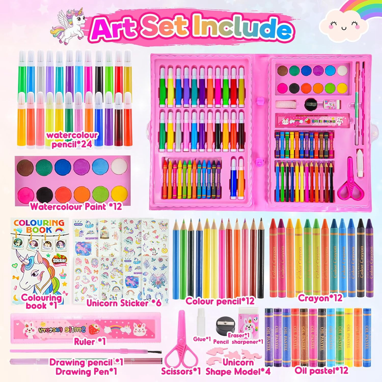 Art Supplies for Girls, Arts and Crafts for Kids Age 4-6 6-8 with Trifold Easel,Includes Sketch Pads,Oil Pastels,Crayons,Colored Pencils, Drawing Set for 3-12 Year Olds Girls (Pink)