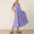 thumbnail image 3 of Vestido Corto para Mujeres Moda de Verano Sólido Cuello en V sin Mangas Bolsillo Plisado Vestido Casual Diario, 3 of 6