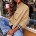 thumbnail image 5 of Womens Ruffle Stand Collar Short Trench Coat Single Breasted Cropped Jackets With Plaid Cuffs, M, 5 of 6