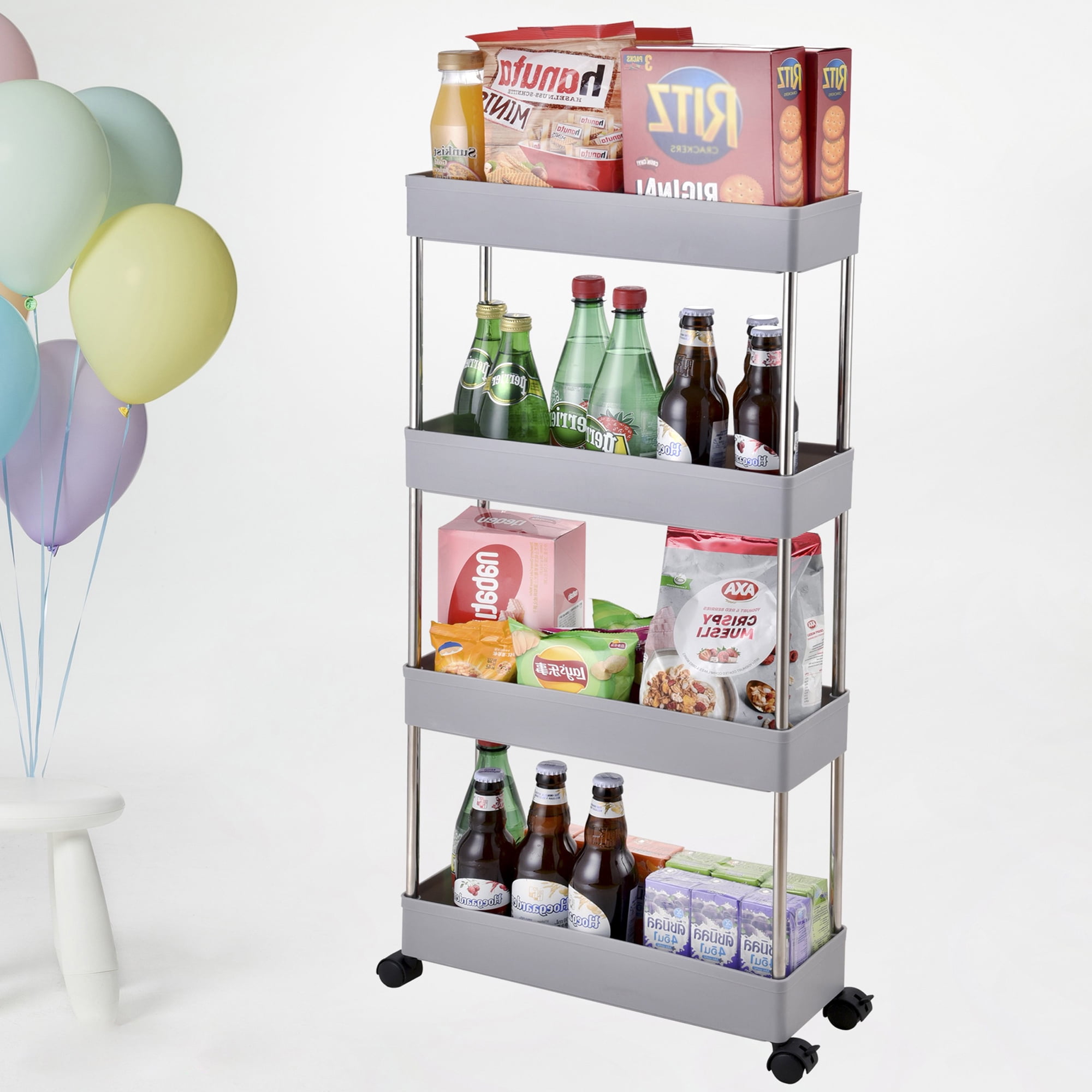 LEHOM Slim Rolling Storage Cart - 4 Tiers Bathroom Organizer Utility Cart Slide Out Storage Shelves Mobile Shelving Unit For Kitchen, Bedroom, Office