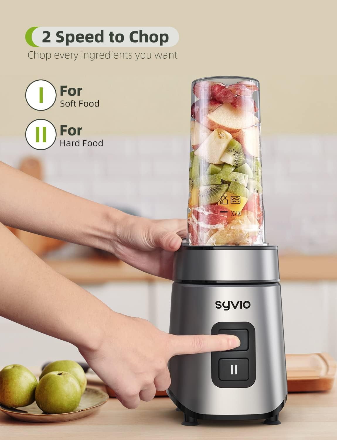 Syvio Smoothie Blender for Shakes and Smoothies, Personal Blender with 2 BPA-Free 20 Oz Sport Cups, Nutritious Recipe, 2-Speed Control