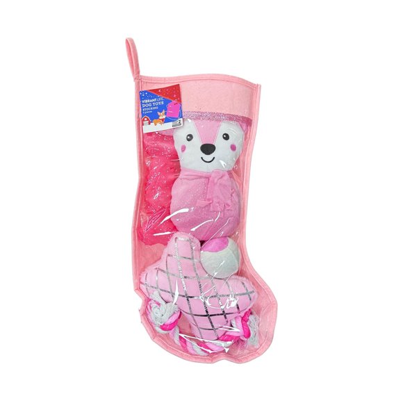 Vibrant Life Holiday Dog Toy Stocking Gift Set, Pink