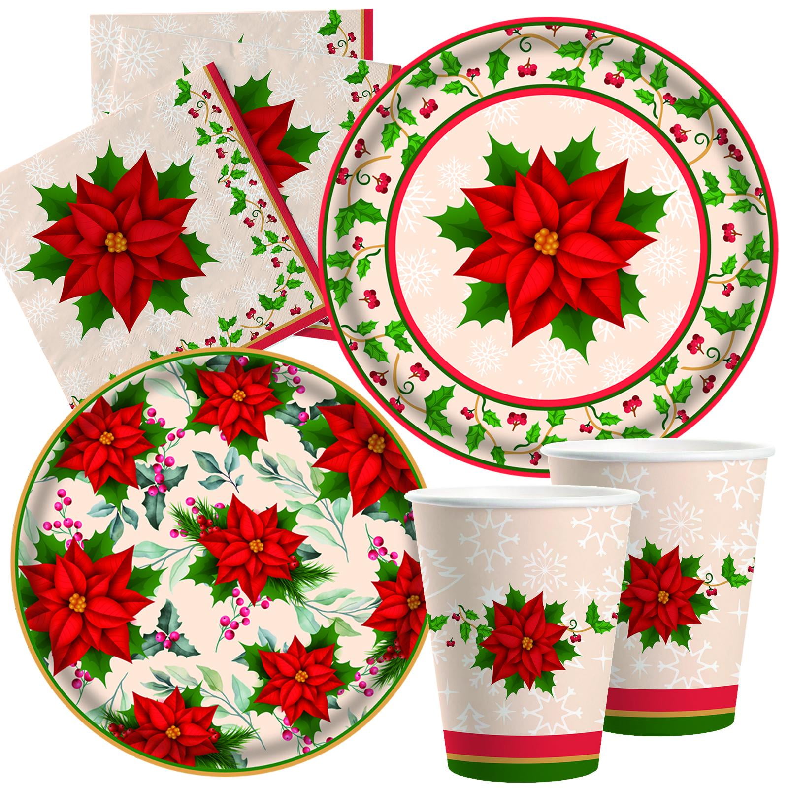 120 Pcs Christmas Party Supplies, 24 Guests Christmas Red Poinsettia