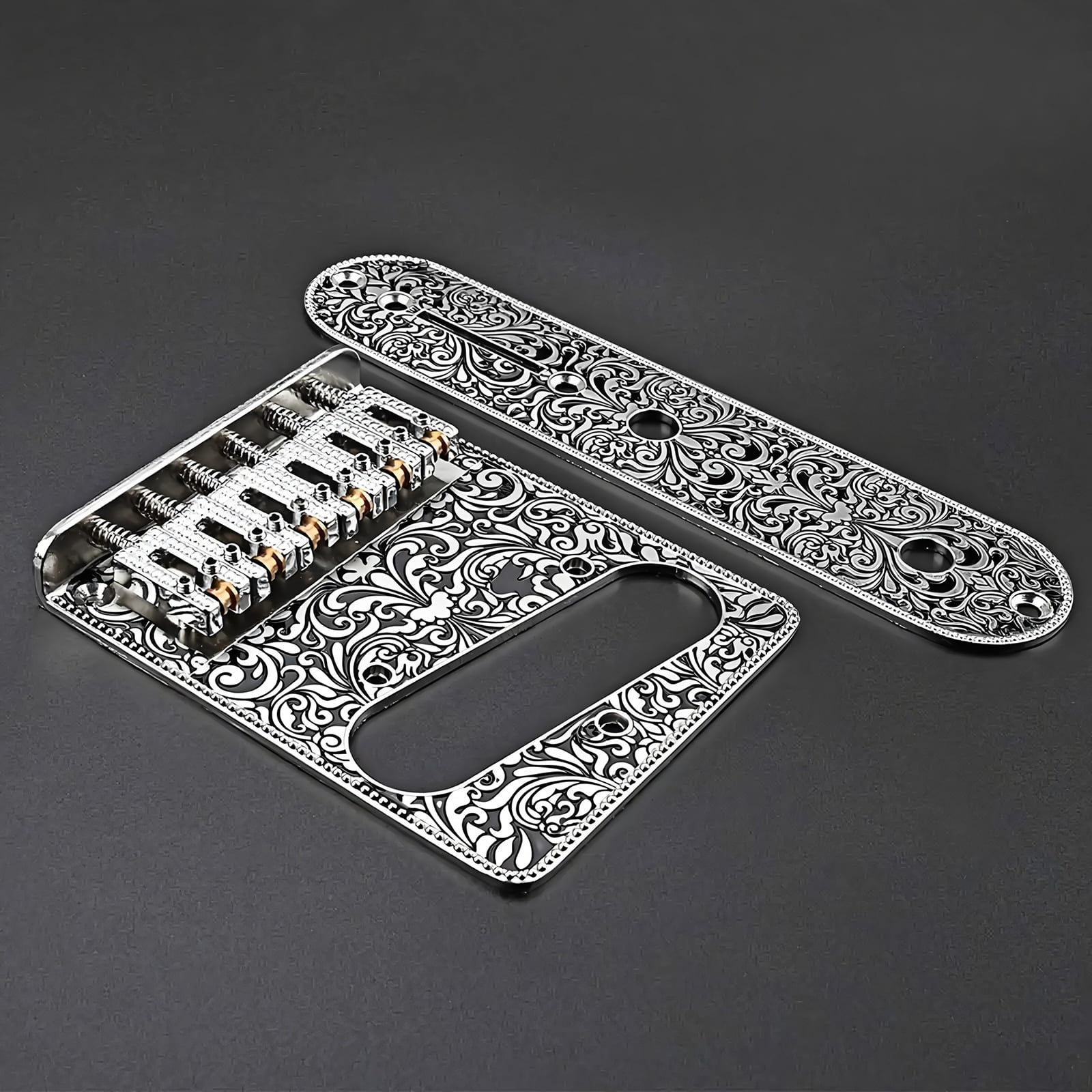 6 String Electric Guitar Engraved Bridge and Control Plate Set with Carving Design