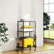 TC-HOMENY Multifunctional Fishing Rod Stand, Fishing Rod Holder Cart for 10 Pcs Fishing Poles w/ 3-Layer Storage Space, Convenient for Total 300 lbs Load-bearing Fishing Pole, Rack