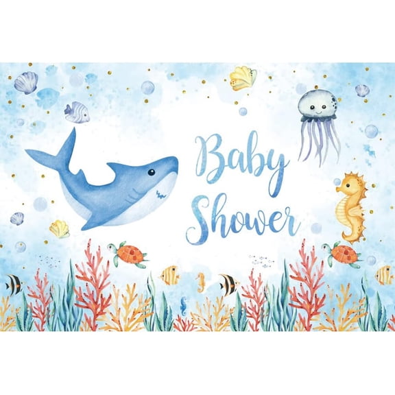 7x5FT Ocean Baby Shower Backdrop Sea Theme Underwater World Animal Nautical Photography Background Under the Sea Newborn Birthday Baby Shower Party Decorations Banner Supplies Photo Booth Props