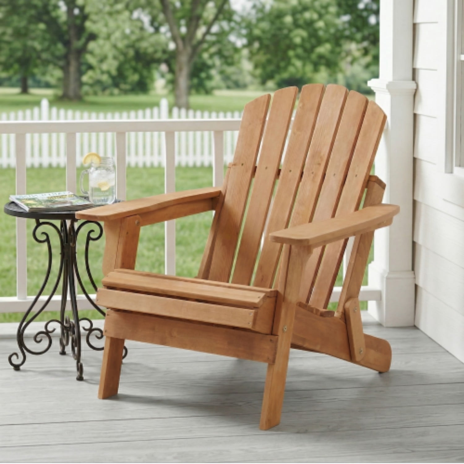 Oversized Adirondack Chair, Wooden Outdoor Folding Patio Chair with Pre-Assembled Backrest & Seat, 330 lb Capacity for Garden, Porch, Pool, Light Brown