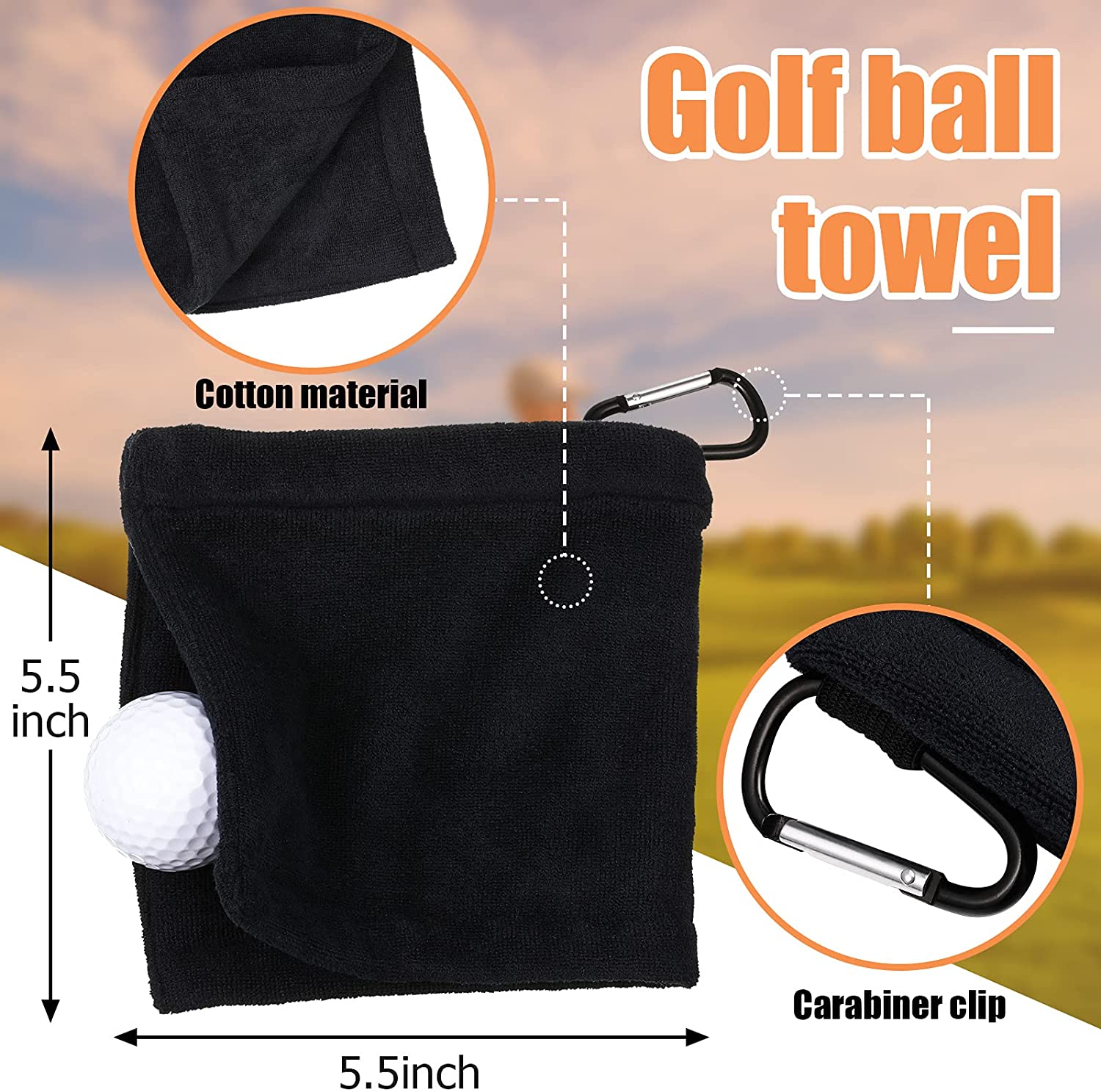 Golf Ball Towel 5.5 x 5.5 Inch Black Golf Wet and Dry Golf Towel Pocket Golf Towel with Clip Ball Towel Golf Ball Towel for Golf Course Exercise Towel (3 Pieces) - image 2 of 7