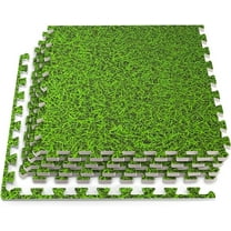 3/8 Inch Thick Interlocking Wood Grain Foam Floor Tiles for Home, Office, Workout Equipment Space, Commercial Areas, Anti-Fatigue Flooring Padding 24x24 in, Green Grass, 32 SQ Ft -8 Tiles