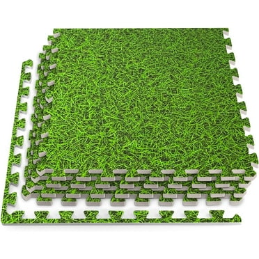 3/8 Inch Thick Interlocking Wood Grain Foam Floor Tiles for Home, Office, Workout Equipment Space, Commercial Areas, Anti-Fatigue Flooring Padding 24x24 in, Green Grass, 32 SQ Ft -8 Tiles