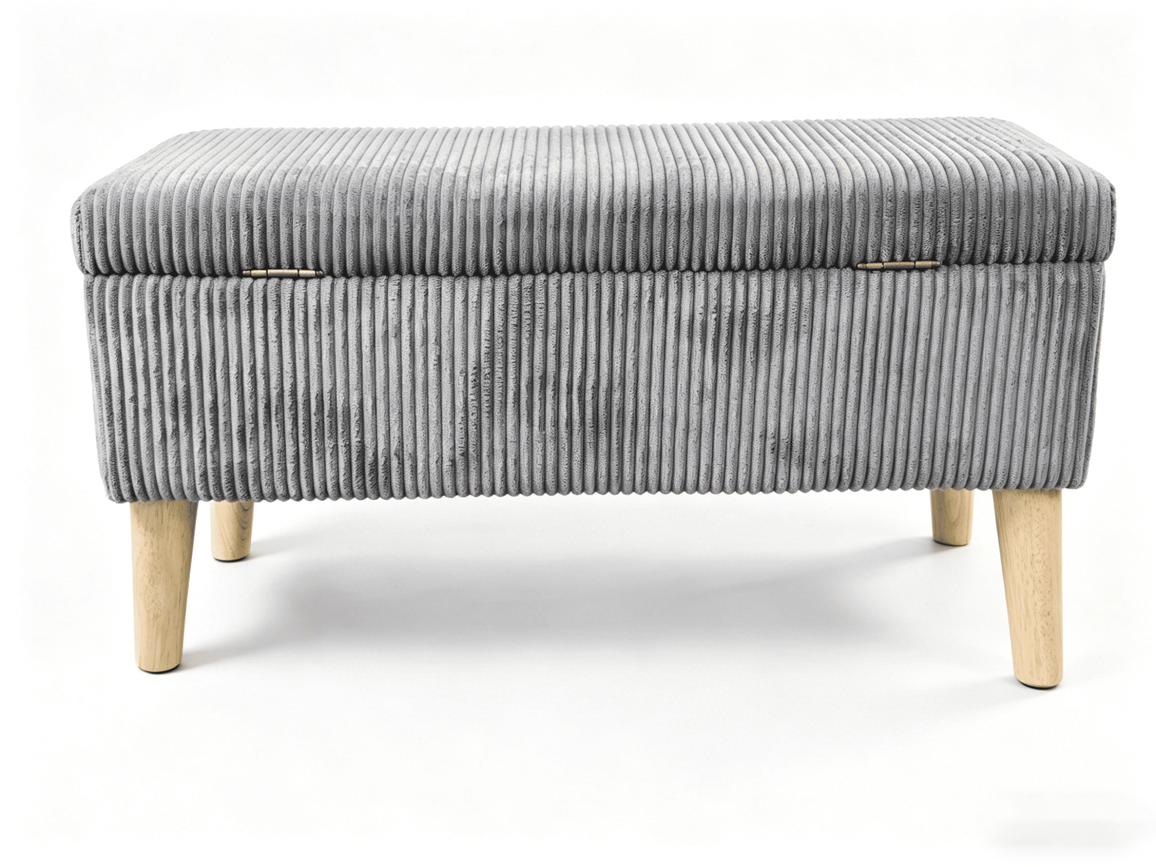 32 inch Wide Olive Grey Corduroy Storage Ottoman Bench with Wooden Legs, Flip-Top Storage Box, Soft Upholstered End of Bed Bench, Footrest & Shoe Bench for Bedroom, Living Room, Entryway