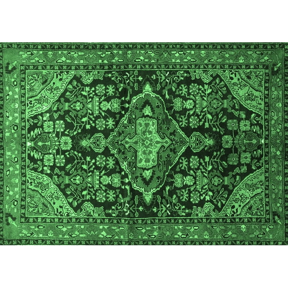 Ahgly Company Indoor Rectangle Persian Emerald Green Traditional Area Rugs, 5' x 7'
