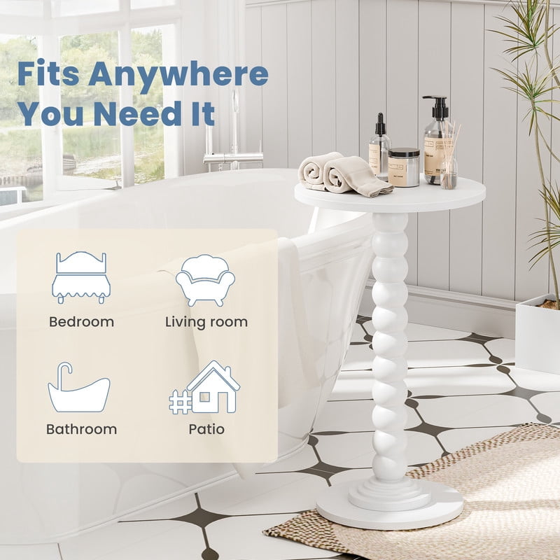 Gianna Round Side Table - Solid Wood Leg Small Drink Table for Living Room Bedroom Office,White